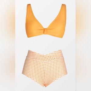 Cupshe Gingham Getaway Knotted Bralette And Banded Boy Shorts